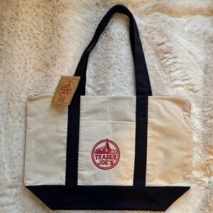 Trader Joe’s Large Navy Canvas Tote Bag 20” – Sturdy Reusable Grocery Bag NWT